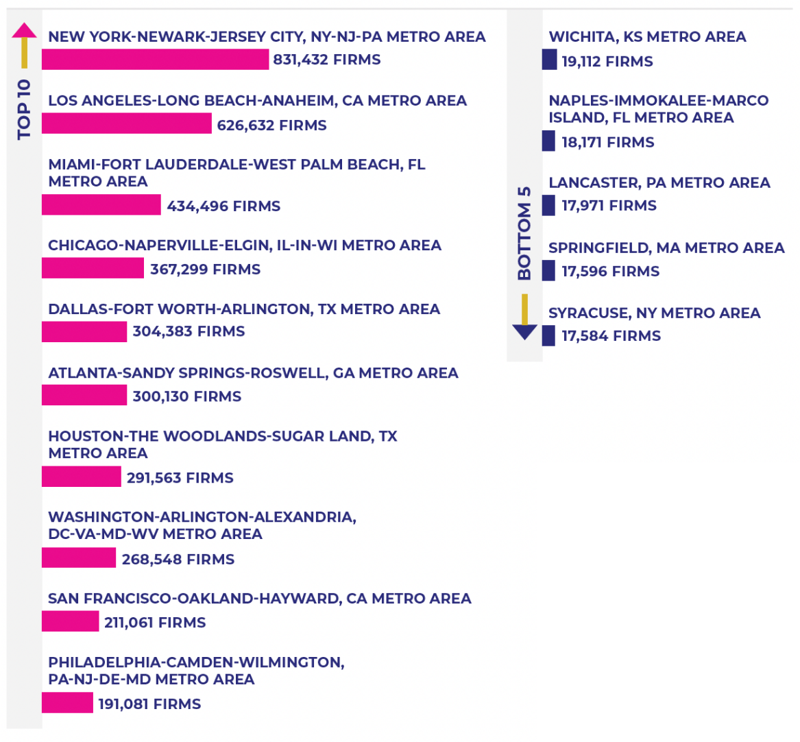 bar chart of MSAs by number of women-owned businesses