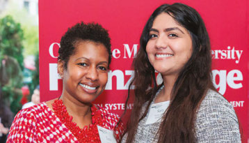 2 women posing for the NWBC celebrated former policy fellow Sara Torres Inda’s graduation from Heinz College. 