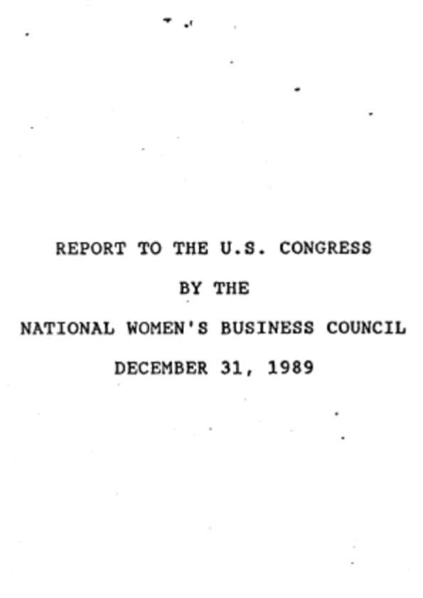 The cover of the national women's business council annual report 1989.
