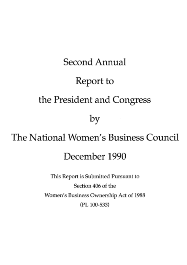 The cover of the national women's business council annual report 1990.