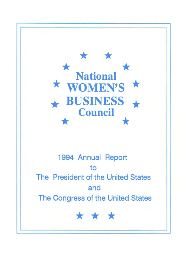 The cover of the national women's business council annual report 1994.