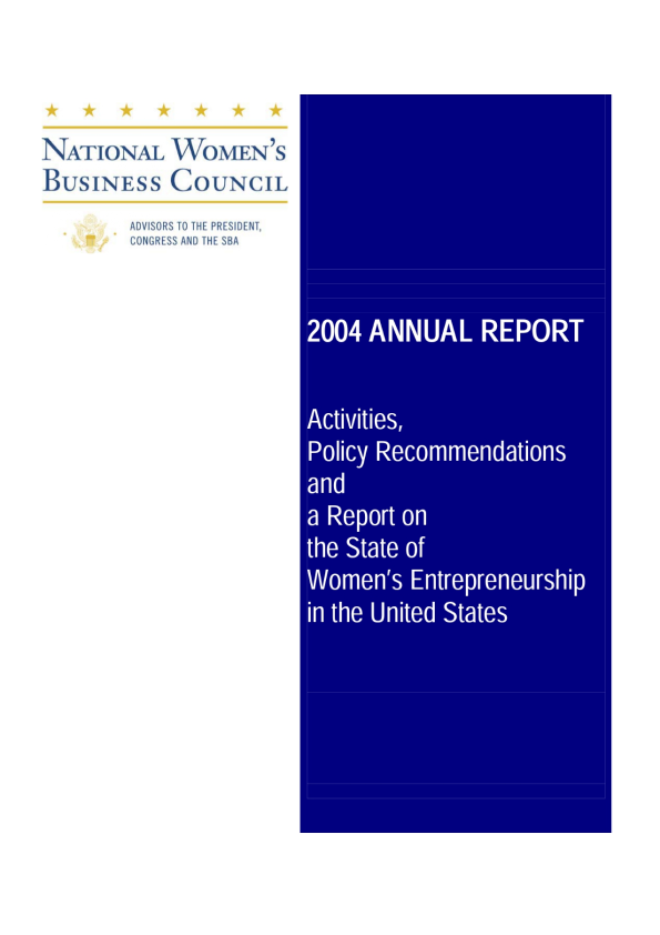The cover of the national women's business council annual report 2004.