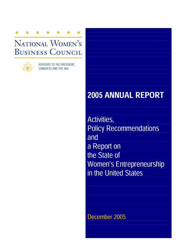 The cover of the national women's business council annual report 2005.