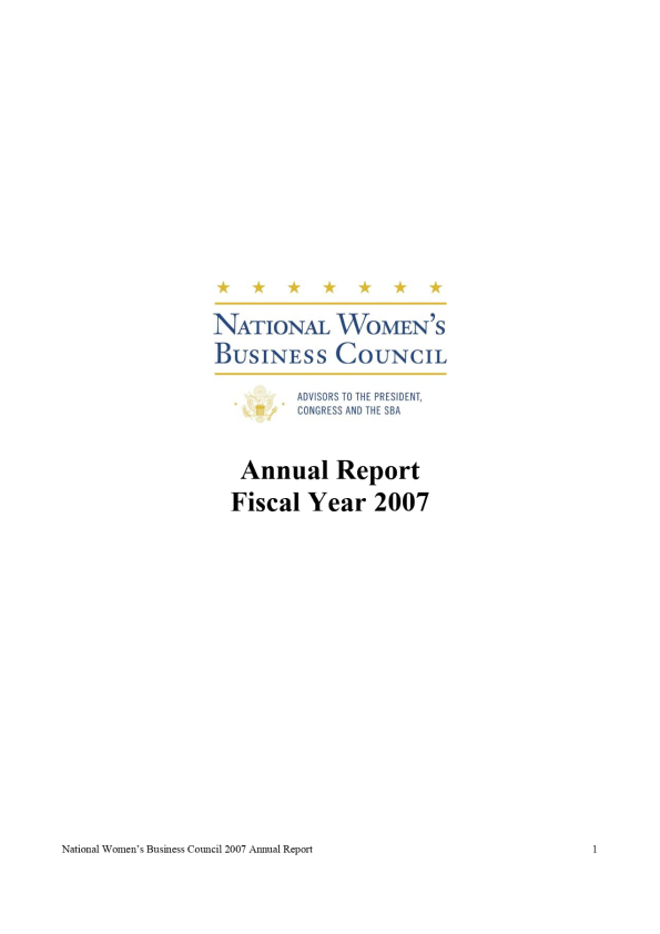 The cover of the national women's business council annual report 2007.