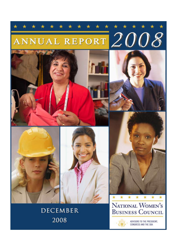 The cover of 2008 annual report with a collage of women working in different fields.