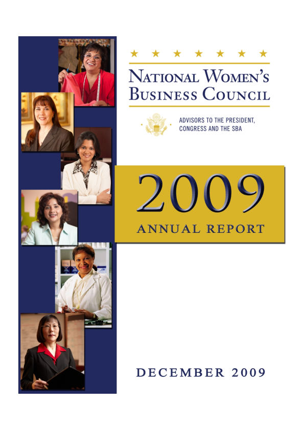 The cover of 2009 annual report with a collage of women working in different fields.