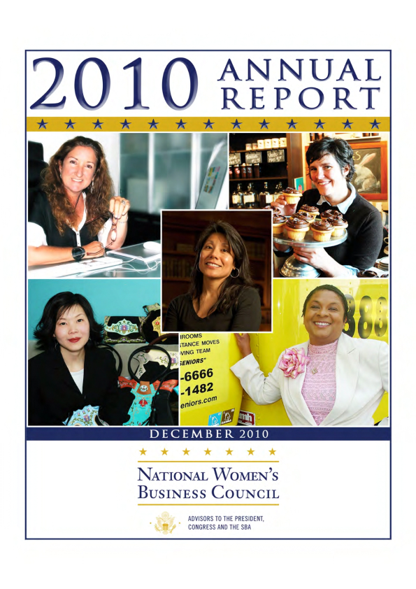 The cover of 2010 annual report with a collage of women working in different fields.