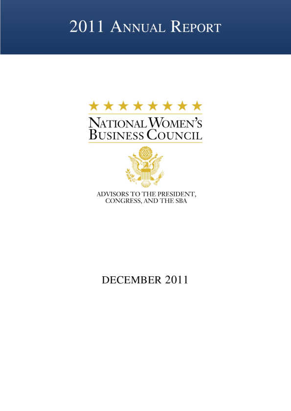 The cover of the national women's business council annual report 2011.