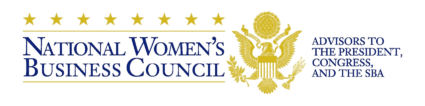 NWBC Logo, with the words National Women's Business Council to the left, an eagle insignia in the middle, and the words "Advisors to the President, Congress, and SBA" to the right